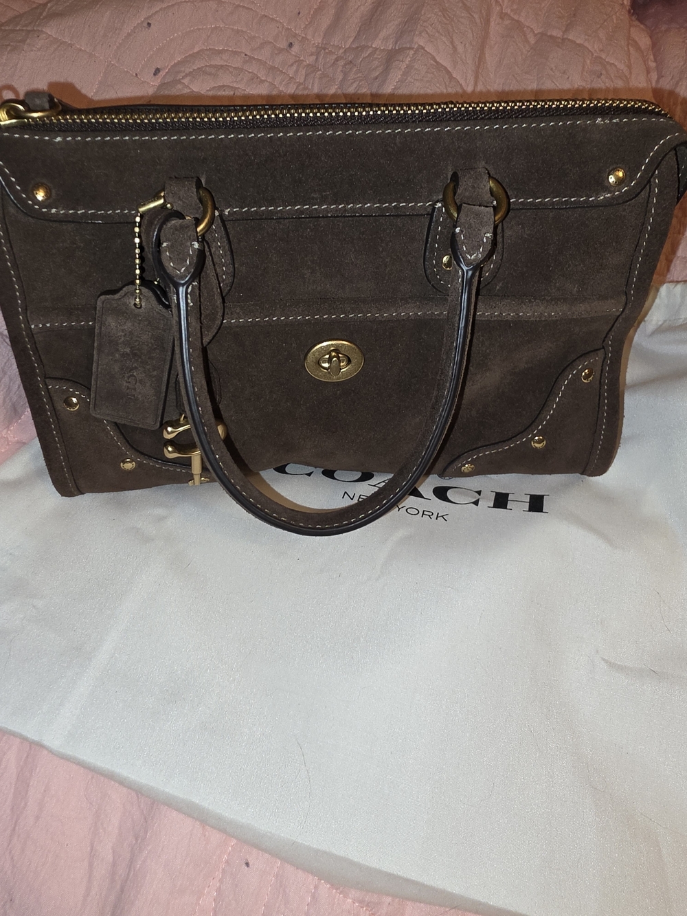 Coach RHYDER 24 Brown Suede Top-Handle Crossbody Bag - Picture 7 of 9